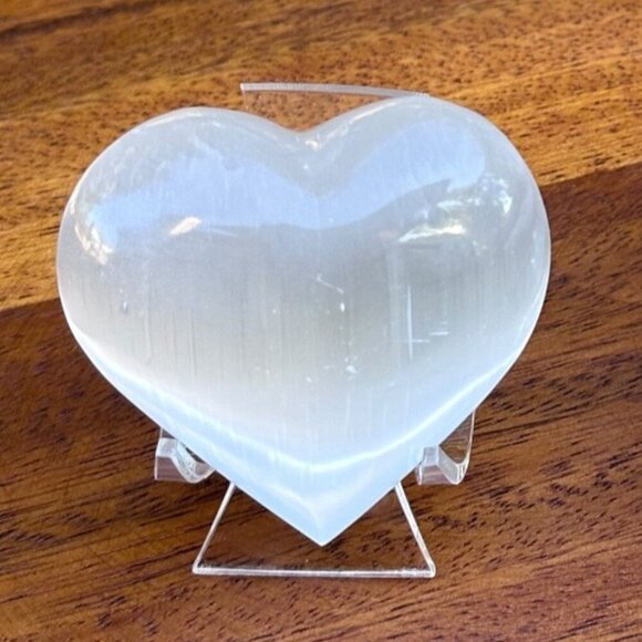 Selenite Crystal Heart, Polished Natural White Gemstone, Medium: 2.5 inches - Picture 2 of 14